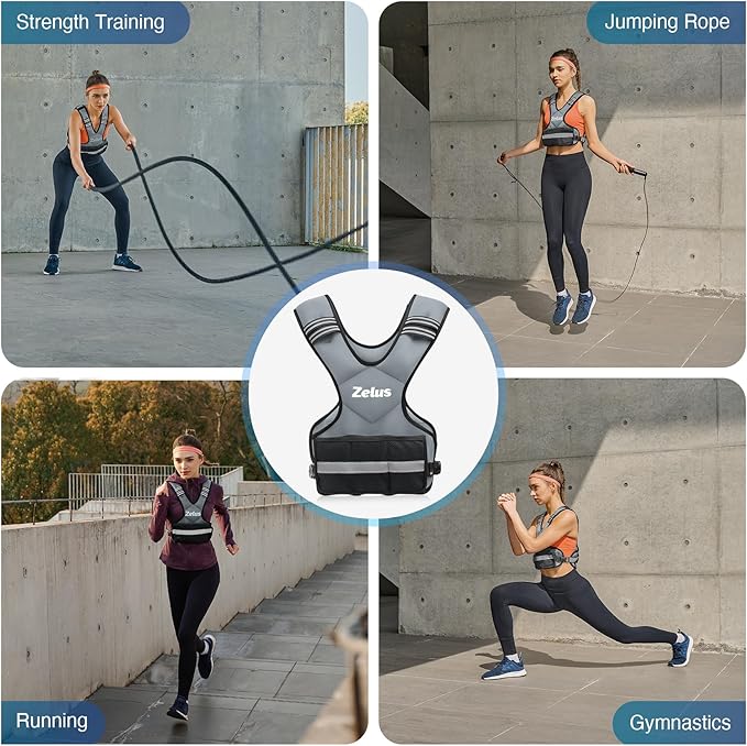 ZELUS Weighted Vest for Men and Women | 4-10lb/11-20lb/20-32lb Vest with 6 Ironsand Weights for Home Workouts | Adjustable Body Weight Vest Exercise Set for Cardio and Strength Training