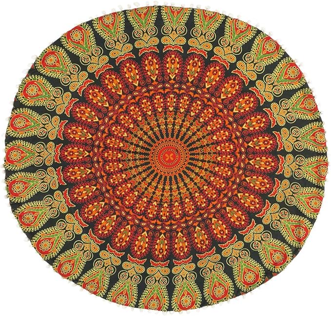 Eyes of India - Mandala Floor Pillow Cover Meditation Cushion Seating Throw Hippie Round Colorful Decorative Bohemian Indian Pouf Ottoman Handmade Cover ONLY (A1 Green, 32" x 32")