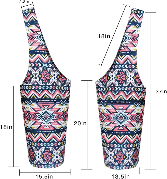 Fashion Printed Yoga Mat Bag with Large Side Pocket & Zipper Pocket Long Tote Yoga Bag Fit Most Size Mats - Holds More Yoga Accessories