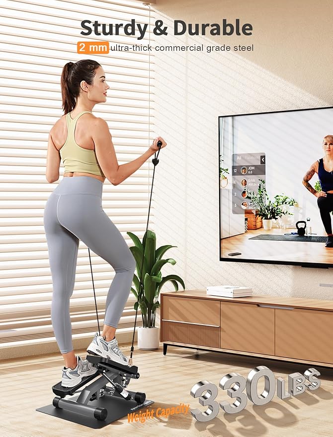 Sportsroyals Stair Stepper for Exercise, Mini Steppers with Resistance Band, Hydraulic Fitness Stepper Exercise Home Workout Equipment for Full Body Workout, 330lbs Weight Capacity