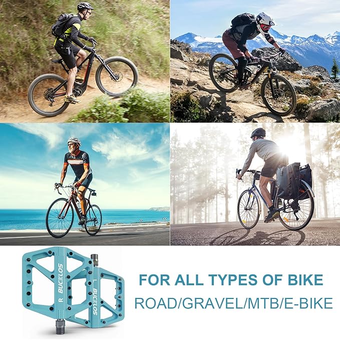 BUCKLOS Mountain Bike Pedals MTB Pedals Flat, Adult Bicycle Road Bike Large Platform Nylon Non-Slip Pedal for Gravel Bike/Hybrid Bike 9/16"