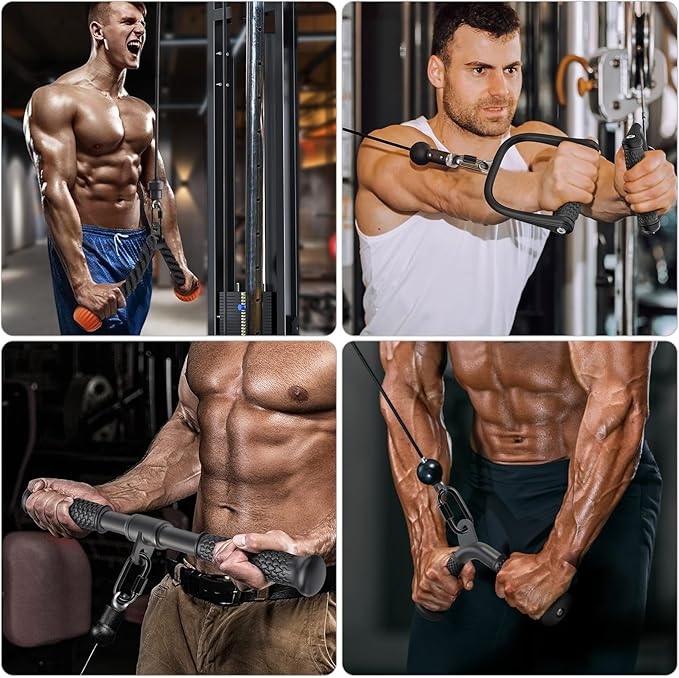 SELEWARE Triceps LAT Pulldown Attachments Home Gym Workout Accessories with Non-Slip Soft Rubber Grip Cable Machine Attachments Triceps Rope Double D Row Handle Pull Down Bar Straight Bar Exercise