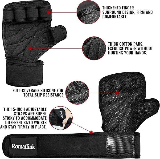 Workout Gloves for Men and Women, Sport Gloves with Adjustable Wrist Wraps, Proper Gym Glove for Athletes, Great for Fitness, Weightlifting, Cycling, Cross Training