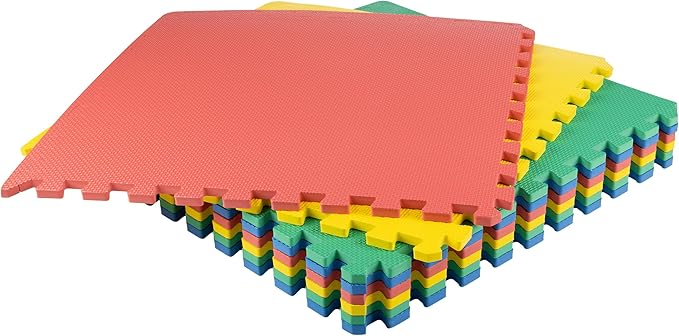 EVA Foam Mat Tiles 8-Pack - 32 SQ FT Interlocking Padding for Playroom or Gym Flooring - Workout Mat or Baby Playmat by Stalwart (Multicolor)