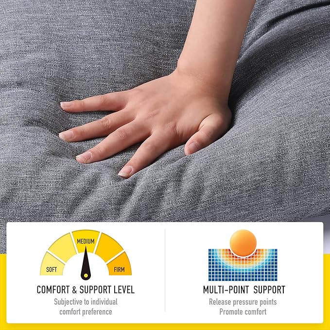 SUNROX LokGrip Non Slip Tufted Memory Foam Bench Cushion, FadeShield Water Resistant Durable Thicken Outdoor/Indoor Bench Seat Pads 30x14x4 inch, Heather Black