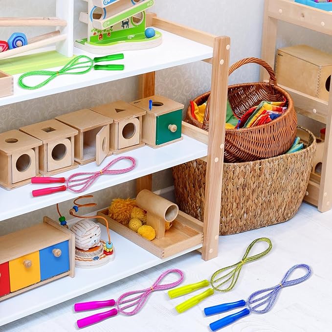 Honoson 100 Pcs Rainbow Jump Rope Bulk Gift for Kids 7.8ft Nylon Stripe Ropes with Handle Adjustable Colorful Party Favor Christmas Item Gift Outdoor Exercise Fitness (Multicolor)