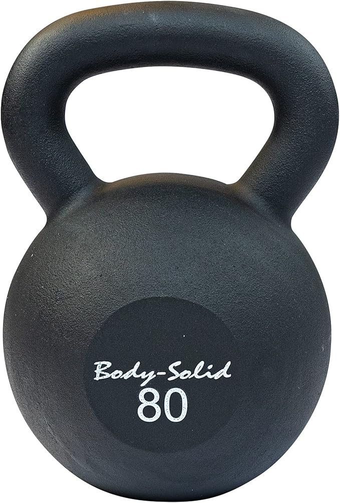 Body-Solid Matte Black Powder Coat Kettlebell with Kettle Grip Handle, Perfect Kettlebells for Weight Training and Core Workout Exercise Equipment