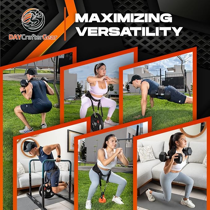 Hip Thrust Belt for Weights, Dumbbells & Kettlebells – Heavy Duty Glute Workout Equipment for Plates up to 300 lbs, with bonus straps for Dips & Squat Belt for Home & Gym