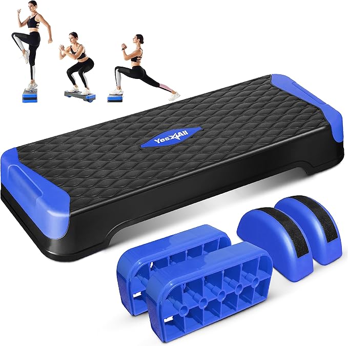 Yes4All 2-in-1 Adjustable Aerobic Step Platform Fitness Exercise Stepper with Rocker Balance Board Legs for Home Workout, Step Exercise & Balance Training