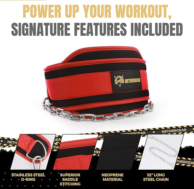 Dip Belt for Weight Lifting with 36” Heavy-Duty Steel Chain, Comfortable Neoprene & Strong Stitching, Weighted Belt Ideal for Bodybuilding, Powerlifting, Pull Ups & Squats