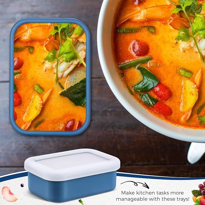 Nuogo 8 Pcs 1 Cup Silicone Freezer Containers with Lid Soup Freezer Molds Silicone Soup Containers Rectangle Trays Reusable Food Preserving Tray Ice Trays for Soups Sauces Stews(Dark Blue)