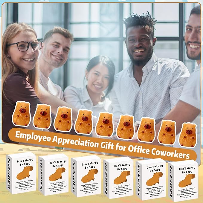 Wettarn 24 Sets Capybara Gifts Positive Stress Balls with Support Gift Boxes Inspirational Party Favors for Employee Coworker Friends Office Stress Relief Toys