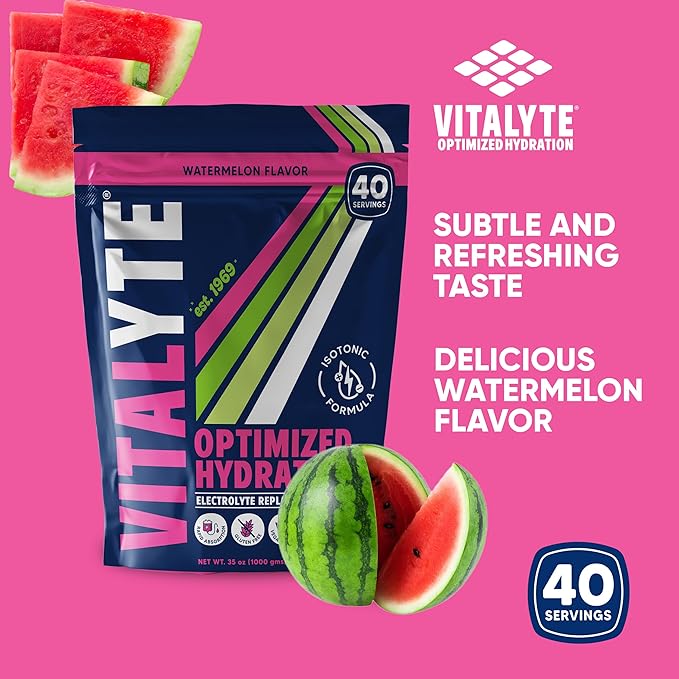Vitalyte Electrolyte Powder Drink Mix, Isotonic Electrolyte Hydration Mix, Gluten Free Post Workout Powder Mix, Pack of 2, 35 oz. Each, Watermelon Flavor