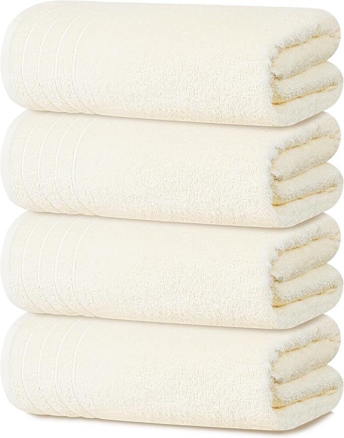 Tens Towels Pack of 4 Extra Large Bath Towels 30 x 60 Inches, 100% Cotton, Larger & Lighter Weight, Quicker to Dry, Super Soft and Absorbent, Perfect for Bathroom, Cream