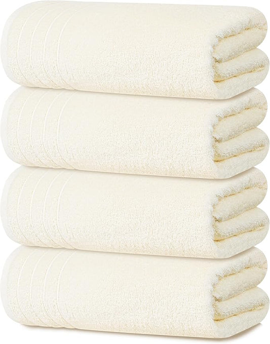 Tens Towels Pack of 4 Extra Large Bath Towels 30 x 60 Inches, 100% Cotton, Larger & Lighter Weight, Quicker to Dry, Super Soft and Absorbent, Perfect for Bathroom, Cream