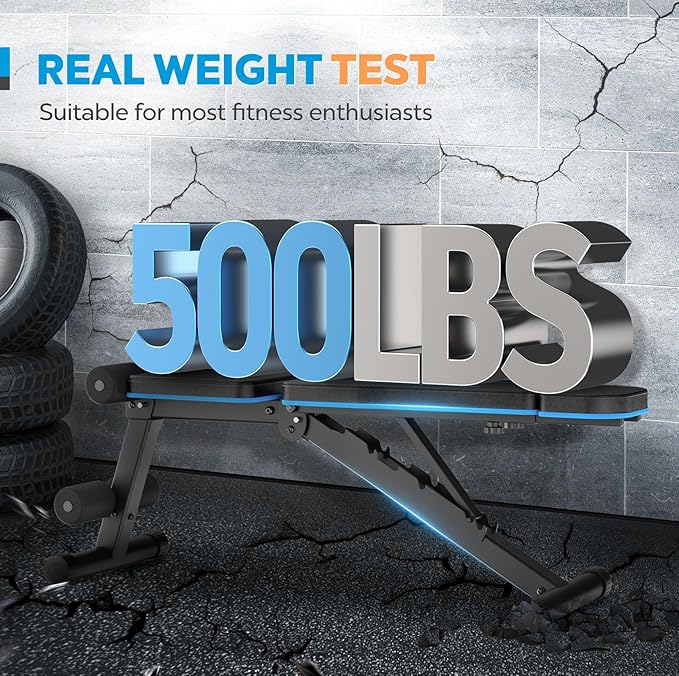 Adjustable Weight Bench for Home Gym, Workout Bench Incline Decline with Adjustable Headrest, Fast Folding Bench Press for Full Body Workout