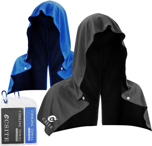 2 Pack Cooling Hoodie Towels, Instant Cooling Towels for Neck and Face, UPF 50 Sun Protection, Ice Towel for Hot Weather, Head Towel for Sports, Camping, Cycling & More Activities