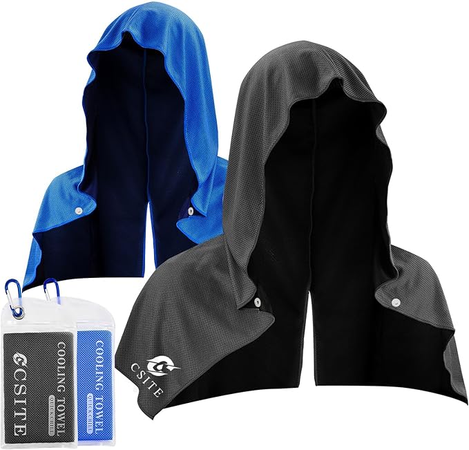 2 Pack Cooling Hoodie Towels, Instant Cooling Towels for Neck and Face, UPF 50 Sun Protection, Ice Towel for Hot Weather, Head Towel for Sports, Camping, Cycling & More Activities