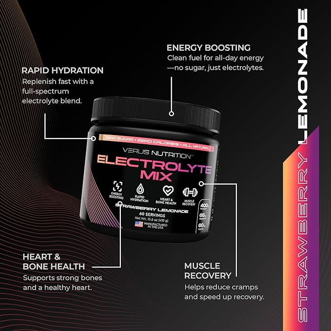 Electrolytes Powder No Sugar- Zero Calorie Hydration Powder | Sugar Free Electrolytes for Fasting, Keto & Vegan | Natural Ingredients Electrolyte Mix for Energy Boost, 60 Servings