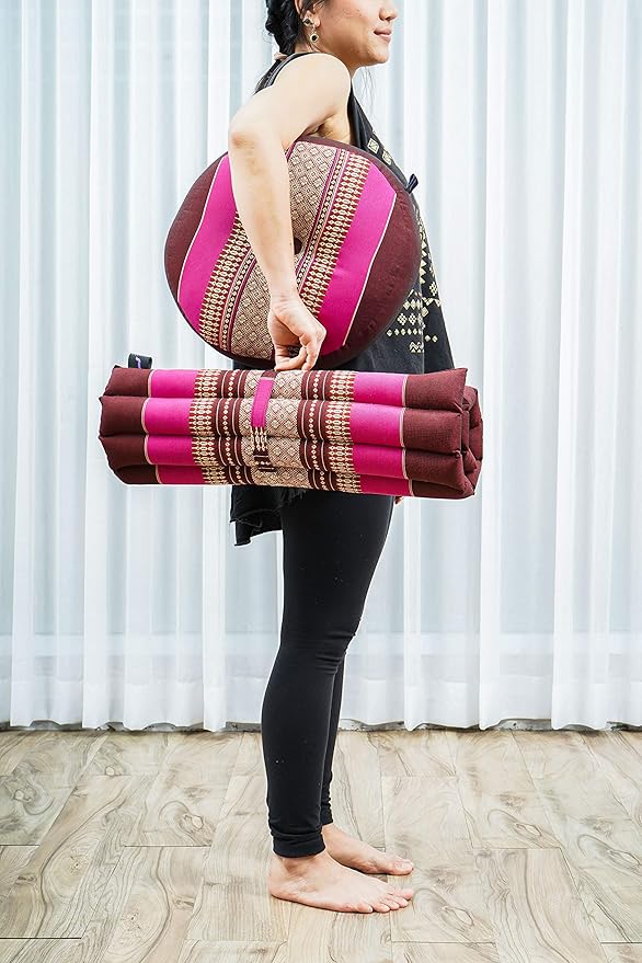 Leewadee Meditation Cushion Set – 1 Small Zafu Yoga Pillow and 1 Small Roll-Up Zabuton Mat Filled with Kapok