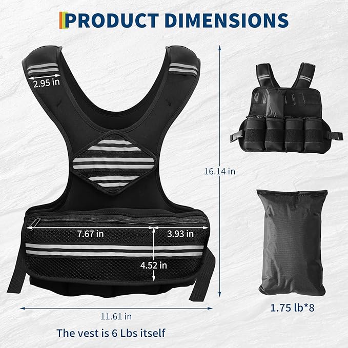 Adjustable Weighted Vest for Men & Women, Body Weight Vest with Reflective Stripe and Mesh Pocket, Workout Gear for Walking, Jogging and Strength Training