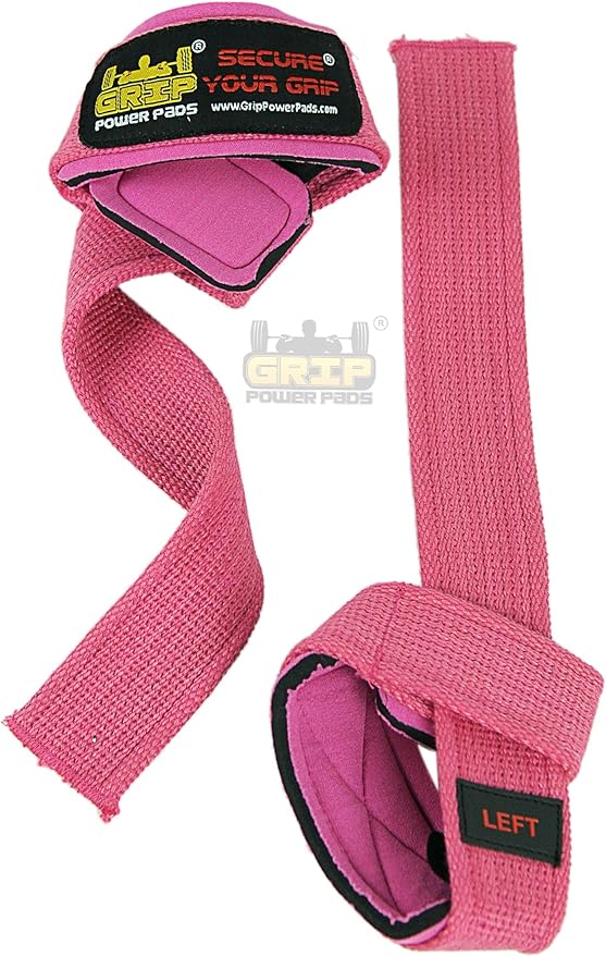 Heavy Duty Lifting Straps Neoprene Padded 1 Pair Wrist Wraps & Rubbery Grip Support Straps with Cotton Coated Rubber on One Side