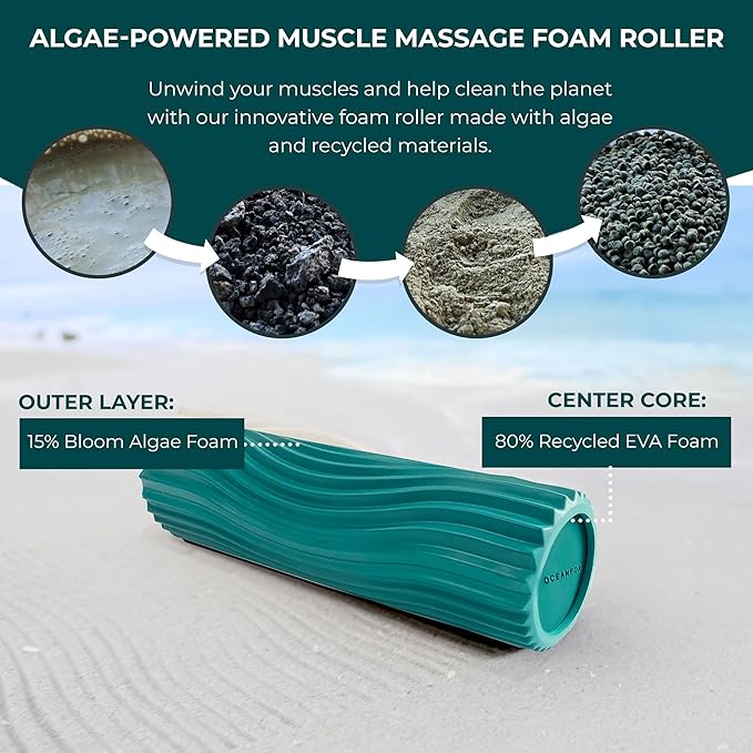 Oceanfoam Tidal Roller - Jade - Muscle Massage Foam Roller for Back Pain & Stretching - Firm and Ergonomic Wide Wave Textured - Yoga, Athletics, & Wellness - Full Size, 20" x 5"