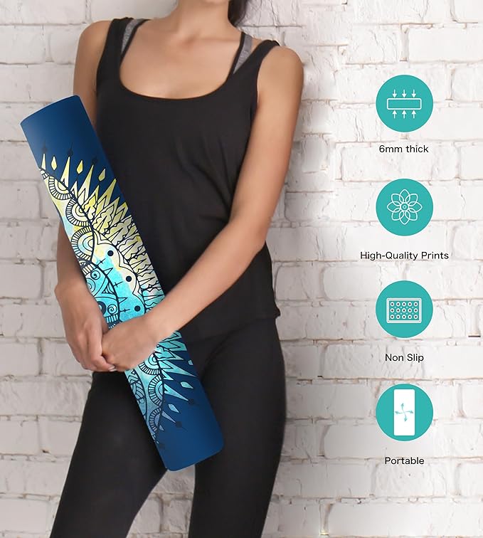 Non Slip Yoga Mat TPE Workout Mat for Men Women, Thick Workout Mat with Carrying Strap, Fitness Mats for Exercise, Yoga, Fitness, Pilates, Floor Workouts (72" x 24" x 6mm)