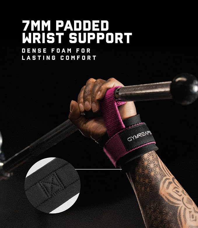 Gymreapers Weight Lifting Straps With Dowel - Wrist Straps for Weightlifting - Workout Deadlift Wrist Weights - Reinforced Stitching & Padded Fit Gym Accessories for Strength & Gym Hand Grip