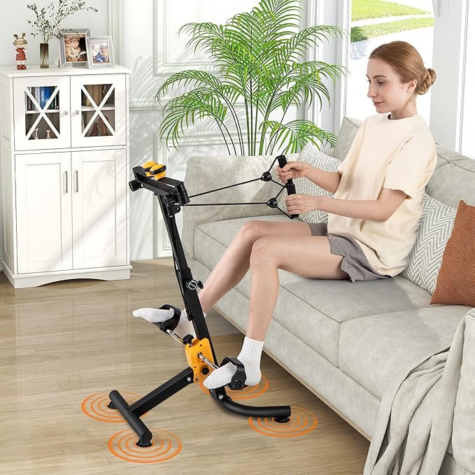 GYMAX Pedal Exerciser for Seniors, Hand Arm Leg and Knee Folding Pedal Exercise Bike with Adjustable Handgrip, Resistance and Height, Home Indoor Fitness Equipment for Rehabilitation