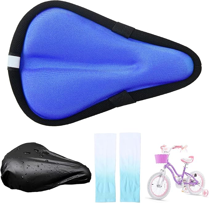 Kids Bicycle Seat Cushion Cover 9"x6",Gel Padded Bike Seat Cover for Boys Girls,Breathable Soft Bike Seat Cover,Child Bicycle Saddle Pad with Water Resistant Cover,Arm Sleeves