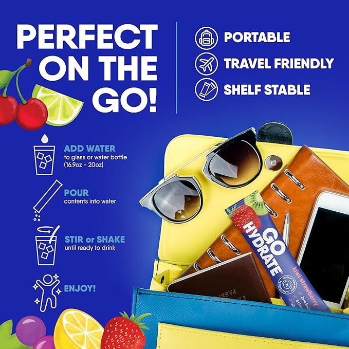 GoHydrate Instant Hydration Powder Packets - Low Sodium Electrolytes Drink Mix - Natural Hydration Support, Sugar Free Electrolyte Flavored Powder Drink with Vitamin D, 30 Packs, Strawberry Lemonade