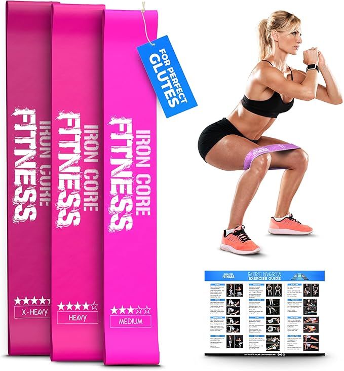 Latex Mini Resistance Bands Sets for Trainers, Bootcamp, Gym for Men and Women in Fun Colors - Ebook, Videos and Workout Chart Included by Iron Core Fitness