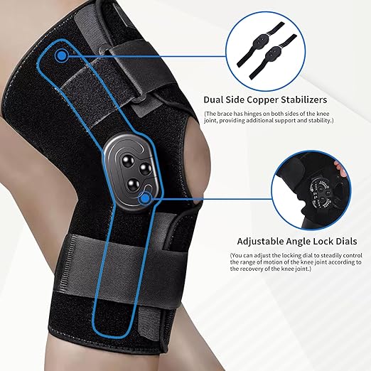 Hinged Knee Brace - Adjustable Knee Support Brace for Men and Women - Patellar Stabilizer, Arthritis Pain Relief, ACL, PCL, MCL, Meniscus Tear