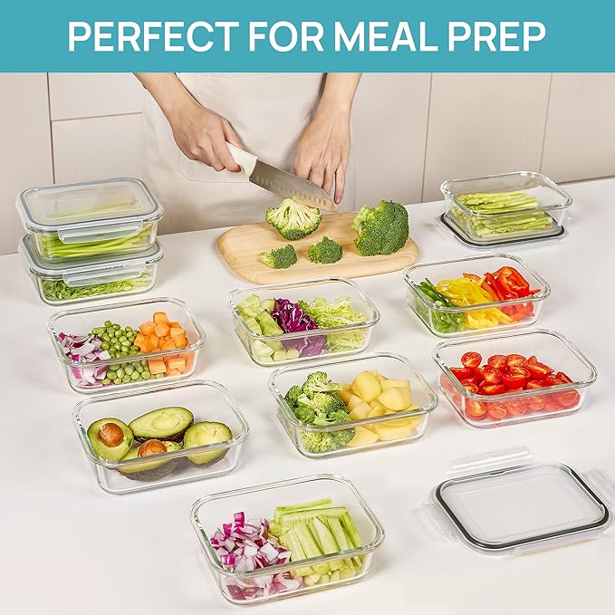 Vtopmart Glass Storage Containers with Lids, Meal Prep Food Container Sets, Lunch Box with Snap Airtight Lid for Microwave, Oven, Freezer and Dishwasher (10pack 35oz)