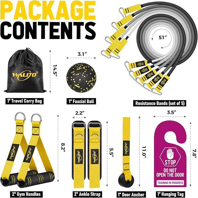 WALITO Resistance Bands Set - Exercise Bands with Handles, Door Anchor, Legs Ankle Straps, for Heavy Resistance Training, Physical Therapy, Muscle Training, Yoga, Home Workouts, Gym