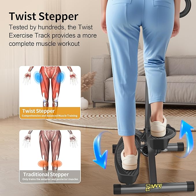 Stepper Machine with Resistance Bands, Mini Stepper with 300LBS Weight Capacity, Twist Stepper for Full Body Workout, Adjustable Step Height, Smooth and Quiet, Step Machine for Men Women