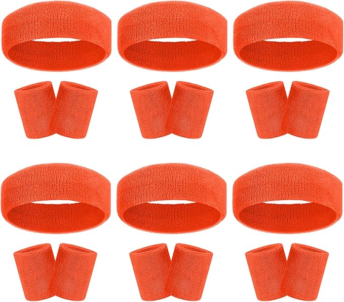 18 Pcs Sweatbands Headband Wristband Set Colorful Striped Terry Cloth Sports Athletic Gym 80s Sweat Headbands