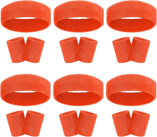 18 Pcs Sweatbands Headband Wristband Set Colorful Striped Terry Cloth Sports Athletic Gym 80s Sweat Headbands
