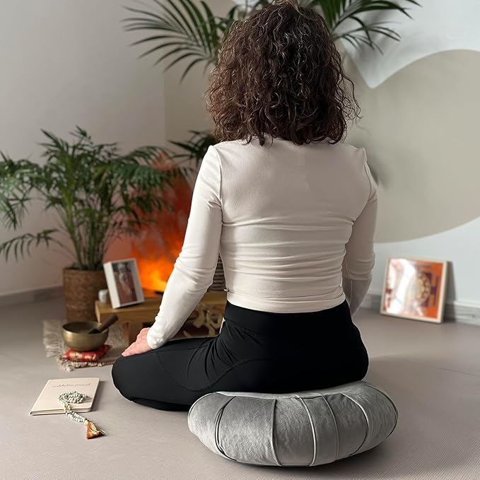 Meditation Cushion - Premium Yoga Buckwheat Bolster - Gifts for Women - Self Care Gift - Anxiety Relief Items - Meditation Floor Pillow - Meditation Kit