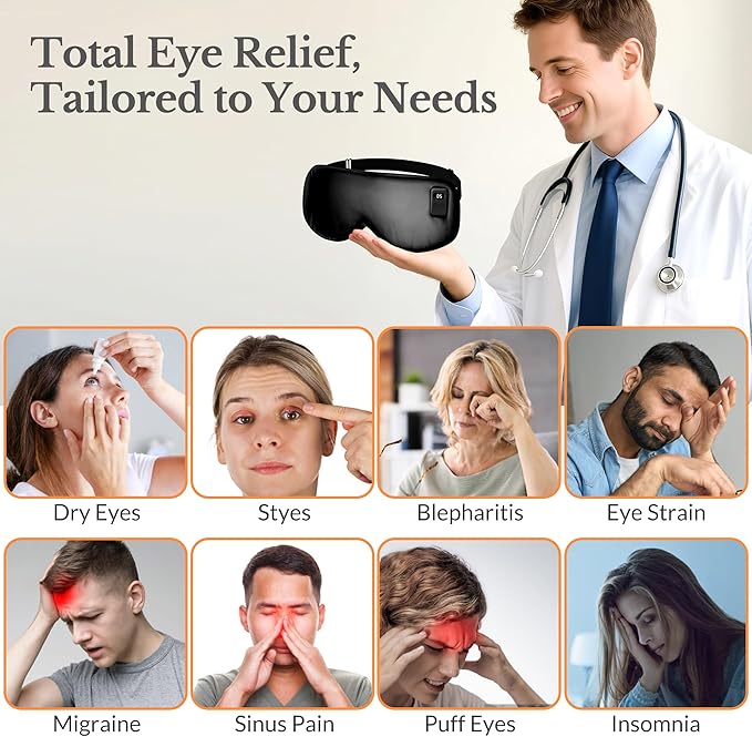 Cordless Heated Eye Mask, Silk Warm Eye Compress for Dry Eyes, Eye Relief, Improved Sleep, Washable Eye Heating Pad for Travel, 5 Temp & 6 Timers, 2-in-1 Heated & Cooling Gel Mask(2 Pack