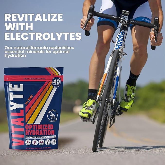 Vitalyte Electrolyte Powder Drink Mix, Isotonic Electrolyte Hydration Mix, Gluten Free Post Workout Powder Mix, Pack of 2, 35 oz. Each, Fruit Punch Flavor