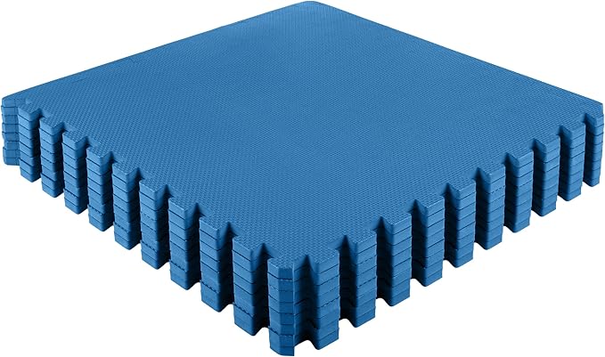 EVA Foam Mat Tiles 8-Pack - 32 SQ FT of Interlocking Padding for Garage, Playroom, or Gym Flooring - Exercise Mat or Baby Playmat by Stalwart (Blue)