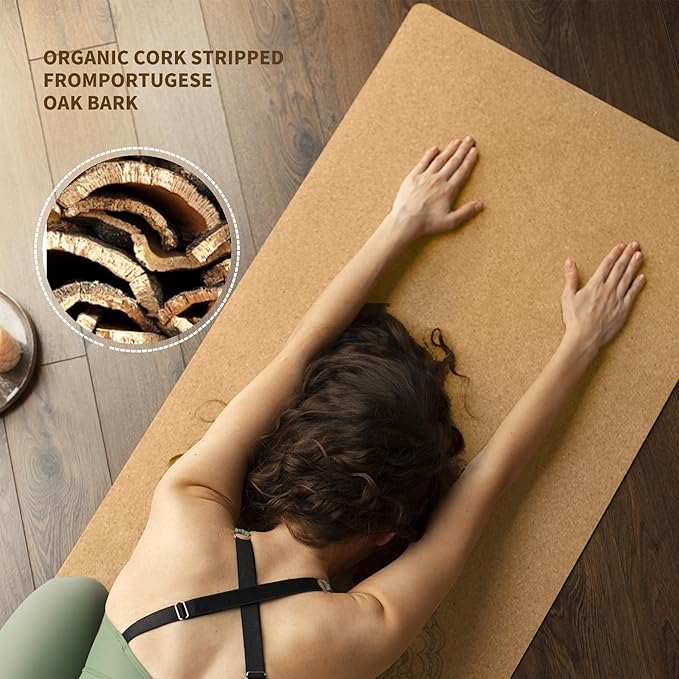 Cork Yoga Mat, with Cork Material as The Front and TPE as The Bottom of The Non-Slip Fitness Mat, Suitable for All Types of Yoga and Fitness Activities.