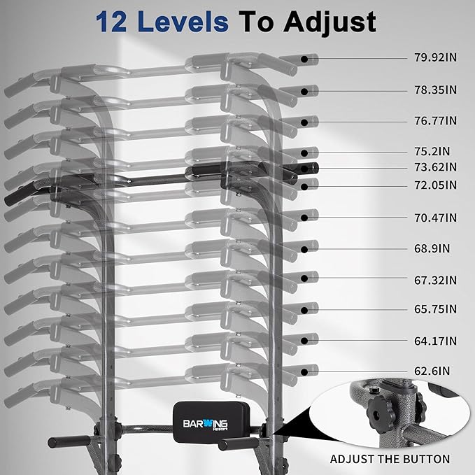 BARWING Pull Up Bar Station, Power Tower, Dip Station with 3D Backrest, Multi-Function Strength Training Stand Rack, Adjustable Height Dip Bar for Home Gym Workout Stand Fitness Exercise Equipment