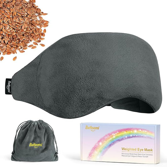 Weighted Eye Mask for Sleeping, Soft Heated Eye Mask, Moist Heat Warm Compress for Eyes, Natural Flaxseeds Microwave Reusable Sleep Mask, Must Haves for Women Spa, Home, Office (Grey)