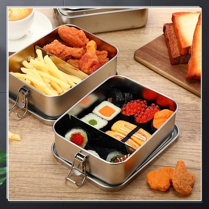 Umigy 8 Pcs Stainless Steel Food Containers Metal Bento Lunch Box Stainless Steel Food Storage Containers, Lockable Clips to Leak Proof, Reusable Dishwasher Snack Boxes for Work, Picnic (1200ml)