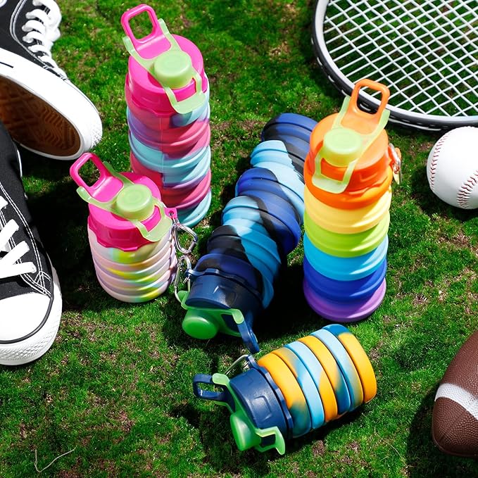 Chengu 5 Pack Collapsible Water Bottles 17 oz Bpa-free Silicone Portable Lightweight Foldable Water Bottle with Carabiner Leakproof Reusable for Travel Camping Hiking Cycling Sport Outdoor(Rainbow)