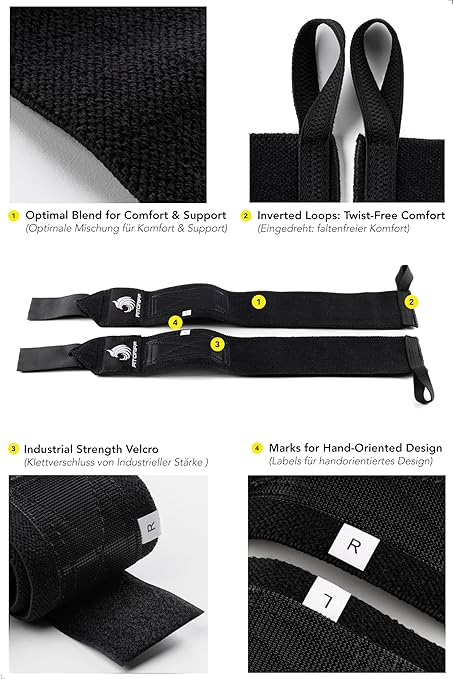 Fitgriff® Wrist Wraps for Weightlifting (18") Heavy-Duty Support for Gym, Bench Press, and Pushups (1 Pair) - for Men and Women (Black Original)