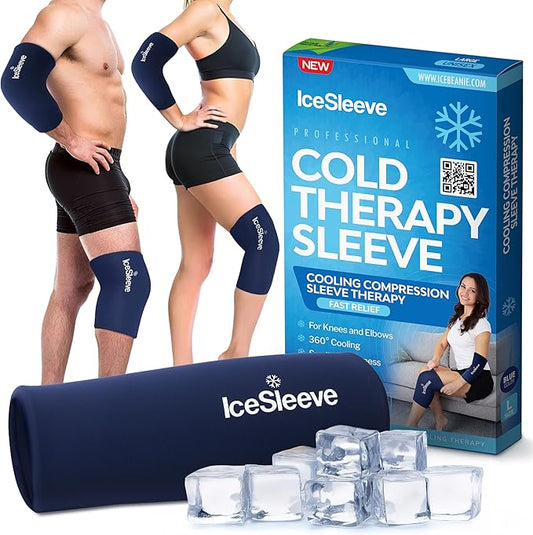 IceSleeve Elbow & Knee Ice Pack Wrap, Reusable Ice Sleeve for Arm & Leg, Flexible Gel Ice Pack for Knee Injuries, Tennis Freeze Sleeve Elbow Compression Wrap, Cold & Heat Therapy, Blue L 1 Pack